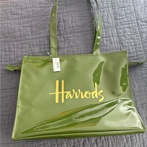 Harrods Chartreuse Glossy Tote Bag with Iconic Logo